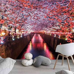 Japanese Cherry Blossom Tapestry Bohemian Panorama Wallpaper Carpets Decorations Living Room Cloth Tapiz J220804