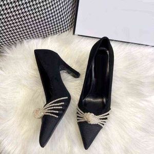 Designer-C 2022 versatile temperament pointed high heels pearl color matching thin heel women's shoes