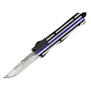 Speciale aanbieding Blue Flag 7 inch 616 Mini Automatisch tactisch mes Damascus Steel Single Edge Blade Zn-Allegering Hendel EDC Pocket Knives met Nylon Bag R8902