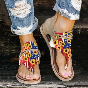 Sandali TELOTUNY Donna Summer Independence Day Scarpe con cerniera stampate Outdoor Beach Open Toe Traspirante Zapatos De Mujer