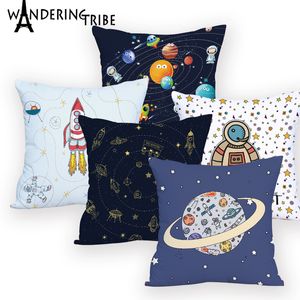 Kudde Case Space Pillow Home Universe Sun Planet Cushion Cover Custom Decorative Cover SpaceShip Cushio 220623