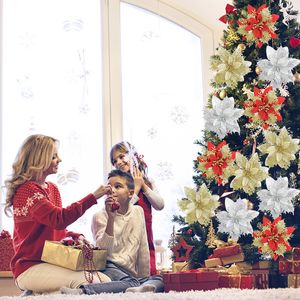 Fiori di Natale artificiali glitterati Ornamenti per alberi di Natale Buon Natale Decorazioni per la casa Regali di Capodanno Navidad