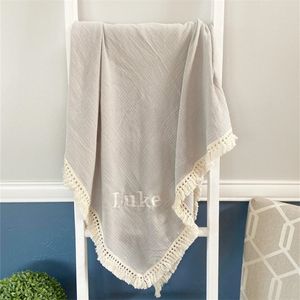 Tassel Baby Receiving Muslin Personalized Name Throw Stroller Cover Swaddling Blanket Burb Cloth 220712