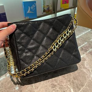 2022SSW Vintage Classic Mini Quilted Hobo Black Caviar Leather Bolfskin com letra Gold Metal Matelasse