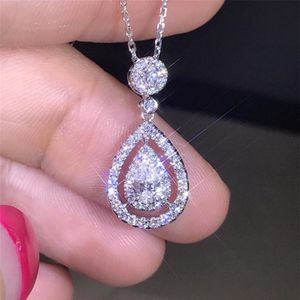 925 Sterling Silver Rose Gold Fill Drop Water White Topaz Pear CZ Diamond Women Pendant Chain Necklace184q
