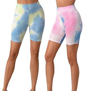 Running Shorts Women High midje sport Yoga Push Up Tie-Dye Slim Fit Stretchy Fitness Training Gym Pants Summunning RunningRunning