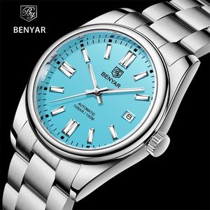 Benyar Luxury Men Mechanical Wristwatches 10bar vattentät automatisk klocka rostfritt stål sportdykning klocka för män 220530