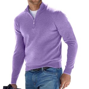 Männer Pullover Pullover Männer Herbst Dicke Warme Gestrickte Solide Langarm Rollkragen Half Zip Fleece Winter Mantel Bequeme Kleidung männer