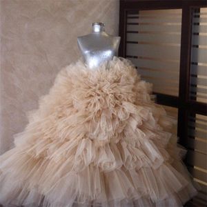 Saias femininas femininas de luxo de champanhe Tutu Tulle plissada Salia personalizada Made Maxi Prom Saias Novo Design Saias de festa formal fofas T200113