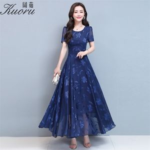 Plus Size Kleider Blau Frauen Kleid Chiffon Floral Vestido Maxi Boho Sommer Sukienka Ropa Mujer Robe Longue Femme Chic Vestidos 220516