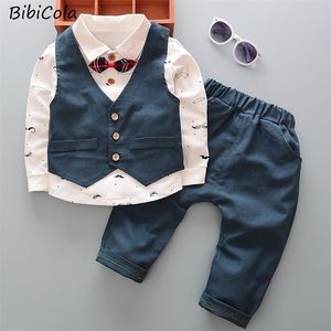 Bibicola pojkar kläder set mode barn gentleman kostym för bröllop formell kostym mustasch 3pcs barn kläder höststil 220326