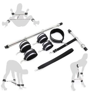 Gioco per adulti Restraint Catene Metal Spreader Bar Bondage Set con manette Polsini alla caviglia Collare Fetish Slave Bdsm Gioco di ruolo Giocattolo sexy