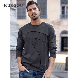 KEUGOU 2022 Autumn New Men T-shirt Long Sleeve Fashion 100% Cotton Tshirt Patchwork Streetwear High Quality Top Plus Size 60016 T220808