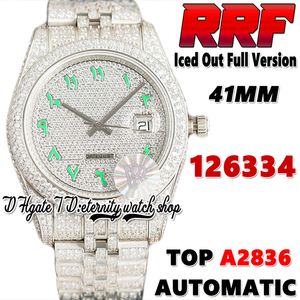 RFF Senaste produkter EE126334 A2836 Automatisk herrklocka RY126300 NT126333 Gröna arabiska diamanter Dial 904l Steel Iced Out Diamond Armband Eternity Hip Hop Watches