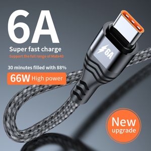 6a Süper Daha Hızlı Şarj Cihazı 66W Yüksek Güç Tipi -C Hızlı Şarj Kabloları Dayanıklı Örgülü Telefon Kablosu Apple iPhone Samsung ve Huawei perakende ambalajlı için uygundur