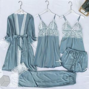 Women's Sleepwear Satin Lace Sleep Set Sexy Kimono Bathrobe Gown Female Robe Silky Nightwear Intimate Lingerie Casual Nightgown SleepwearWom