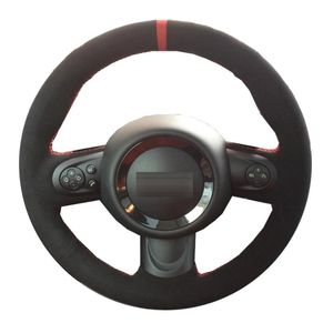 Ratthjul täcker svart mocka röd markör hand sömnad bilskydd för mini coupe Cooper Clubman Roadster 2004-2022Steering