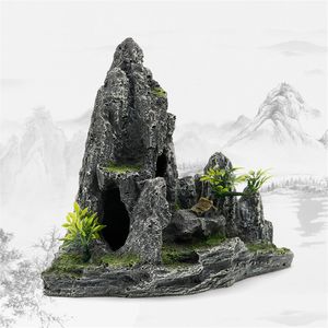 AAPET 1PC Resina Rocha Rium Decoration Acessórios Artificial Hill Mountain View Rock Decorating Ornament for Fish Tank Y200917