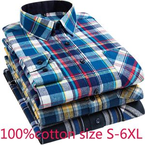 メンズドレスシャツ到着秋の綿の長袖スマートカジュアルフランネル格子縞の大きな太いプラスサイズs-2xl 3xl 4xl 5xl6xlmen's