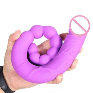 Nxy Falli Dong Silicone Masturbatore femminile a doppia estremità Realistico Butt Plug Giocattolo del sesso anale vaginale per donne Prodotto adulto lesbico 220511