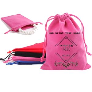 Customized Jewelry Bags 6x7cm Pack of 100 can Personalized Print Wedding Company or Store Name 7x9 Velvet Gift Packing 220613