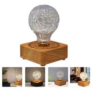 Nattlampor LED -bordslampa Simple Wood Bulb Desk Hushåll Dekorativ lättnatt