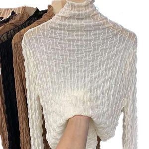 여성 레이스 메쉬 고리 T 셔츠 바닥 티셔츠 암 긴 소매 가을 캐주얼 스타일 꽉 얇은 탑 의류 P3