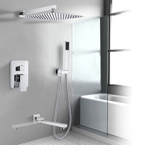 Wall Mount Bathroom Waterfall Shower Faucets Set Concealed Rainfall Chrome Shower System Bathtub Shower Mixer Faucet Tap