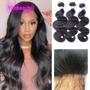Brazilian 5X5 HD Lace Closure With 3 Bundles Extensions Body Wave 4 PCS 100% Human Hair With Free Part Closures