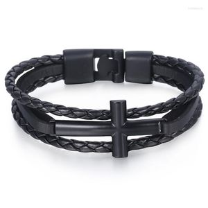 Link Chain Cross / Heart Love Wheel Charm Armband Armband Mens Mans-tillverkade läder flätat rep black metal lås 21cm dlb719 trum22