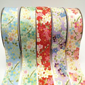 5 Yardslot 25mm 38mm Floral Print Grosgrain Ribbon for Wedding Decoration Christmas Christms Hift Warpping Materials Y201020