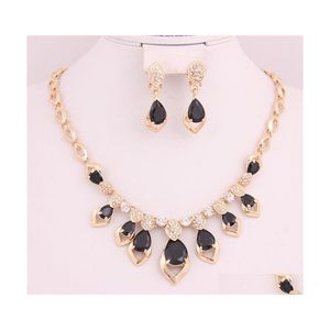 Wedding Jewelry Sets 18K Gold Plated Gem Crystal Pendant Necklace Bracelet Earring Rings Party Set 2 Colors Choose 837 R2 Drop Delive Dhits
