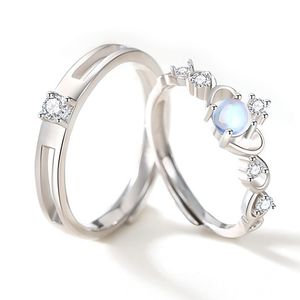 Sterling Silver Couple Rings Koreaanse eenvoudige maanlichtstijl voor vrouwen en mannen maat verstelbare dames diamantringen Valentijnsdag cadeau