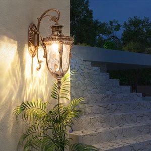 Europeiska utomhusbelysning Vägglampor Retro Garden Aisle Solar Porch Light Villa Balkong Exteriör Sconces LED Waterproof Wall Lamp Public Park Hospital