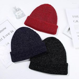 Berets Snow Hat Skater Ski Men Women Outdoors Woolly Knitted Thick Warm Cap Windproof Hats Reflective Beanie Delm22