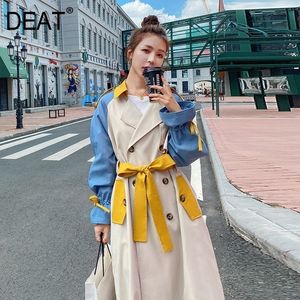 Deat Autumn Fashion Womens Trench Coat Casual Full Sleeve Lapel Collar Patchwork Hit Color Slim Long With Belt TX175 2010303030