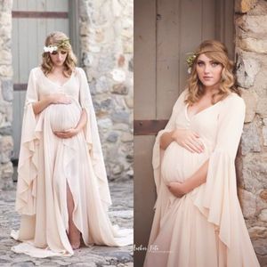 Long Bohemian Prom -klänningar för gravida kvinnor 2022 Elegant brud moderskapsfotonklänning med flare ärmar baby shower klänningar