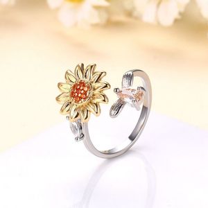 Anel ajustável da junta da mão da flor da forma coreana para as mulheres meninas cute zircão anel de dedo jóias presentes