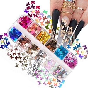 Holografic Butterfly Nail Art Cekiny Gwiazda Laserowa Love Serce Glitter Płatki Manicure Design Nail Art Decoration Akcesoria Y220408