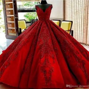 2022 Dark Red Ball Gown Quinceanera Prom Dresses With Lace Applique Sweetheart Chapel Train Lace Up Evening Gowns For Arab BC2796 C0417Q