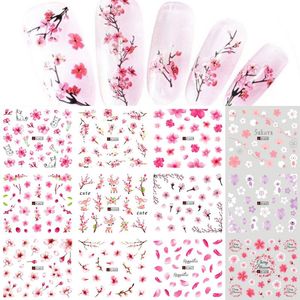 Pfirsich Nail Art. großhandel-Aufkleber Abziehbilder Blumennagelaufkleber Spring Pink Pfirsich Blüte Sakura Süßes Bären Elch Wassertransfer Kunstdekoration NLA1621 s