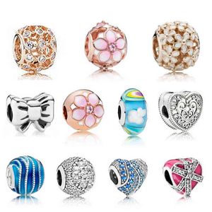 Ny 100% 925 Sterling Silver Charms Bead Ocean Rainbow Fit Armband Rose Guld Glaspärlor DIY Bracelet Factory Partihandel AA220315