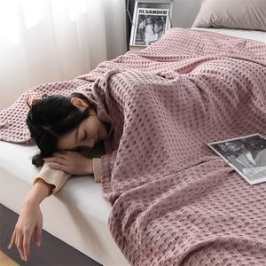 Spring Waffle Plaid Cotton Bed Blanket Throw Summer Thin Quilt Knitted Bedspread Home el Coverlets Green Pink Throw Blankets 220527