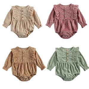 Cute Baby Clothing Spring Autumn Fashion Infant Toddler Girls Clothes Corduroy Floral Print Long Sleeve Romper Jumpsuit 220707