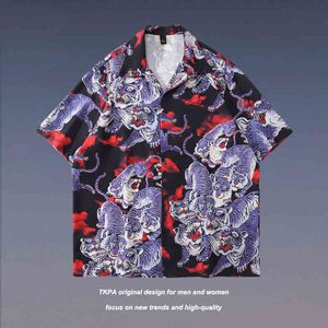 Tk pa Ukiyo Tiger Hawaiian Short Sleeve Printed Shirt Summer Street Cuban Collar Men Manufacturer discount men s T shirts