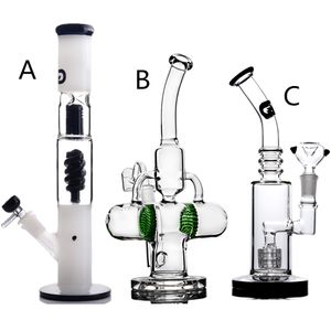 Bongo de vidro em espiral leitosa Cachimbo de água Bubbler com pneu Honeycomb Dab Rigs Percolador grosso Condensador de bobina congelável Cachimbos de água Difusor Haste Fumar Shisha