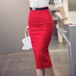 Skirts Red Black High Waist Women Skirt 2022 Hip Bag Split Solid Color Slim Spring Knee-length Plus SizeSkirts