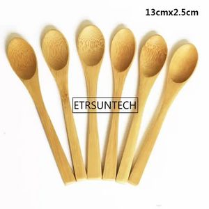 Stock! 8 Storlek liten bambu skedar naturliga eeo-vänliga mini honungskedar kök mini kaffe tesked barn glass skopa 9 ~ 16 cm