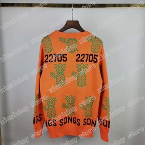 22SS mulheres desenhador de desenhista abacaxi jacquard músicas casuais pescoço manga comprida homens homens selvagens laranja s-2xl