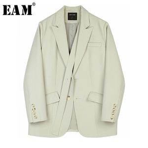 EAM女性の包帯気質スプレッチブレザー新しいラペル長袖ルーズフィットジャケットファッション春2020年LJ201021